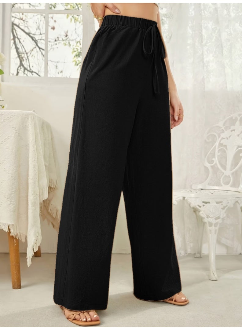 Women's Free Size High-Waisted Straight-Leg Pants - Elegant Casual Trousers with Elastic Waistband - Image 1